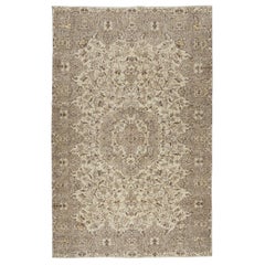 7x11 Ft Handmade Vintage Turkish Beige Area Rug. Natural Wool and Cotton Carpet