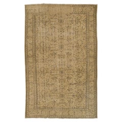 7x11 Ft Mid-Century Handmade Anatolian Oushak Wool Area Rug in Neutral Colors
