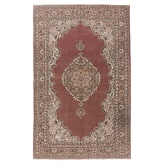 7x11 ft Vintage Handmade Turkish Area Rug in Burgundy Red with Medallion Design