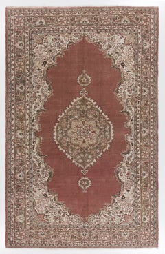 7x11 ft Vintage Handmade Turkish Area Rug in Burgundy Red with Medallion Design