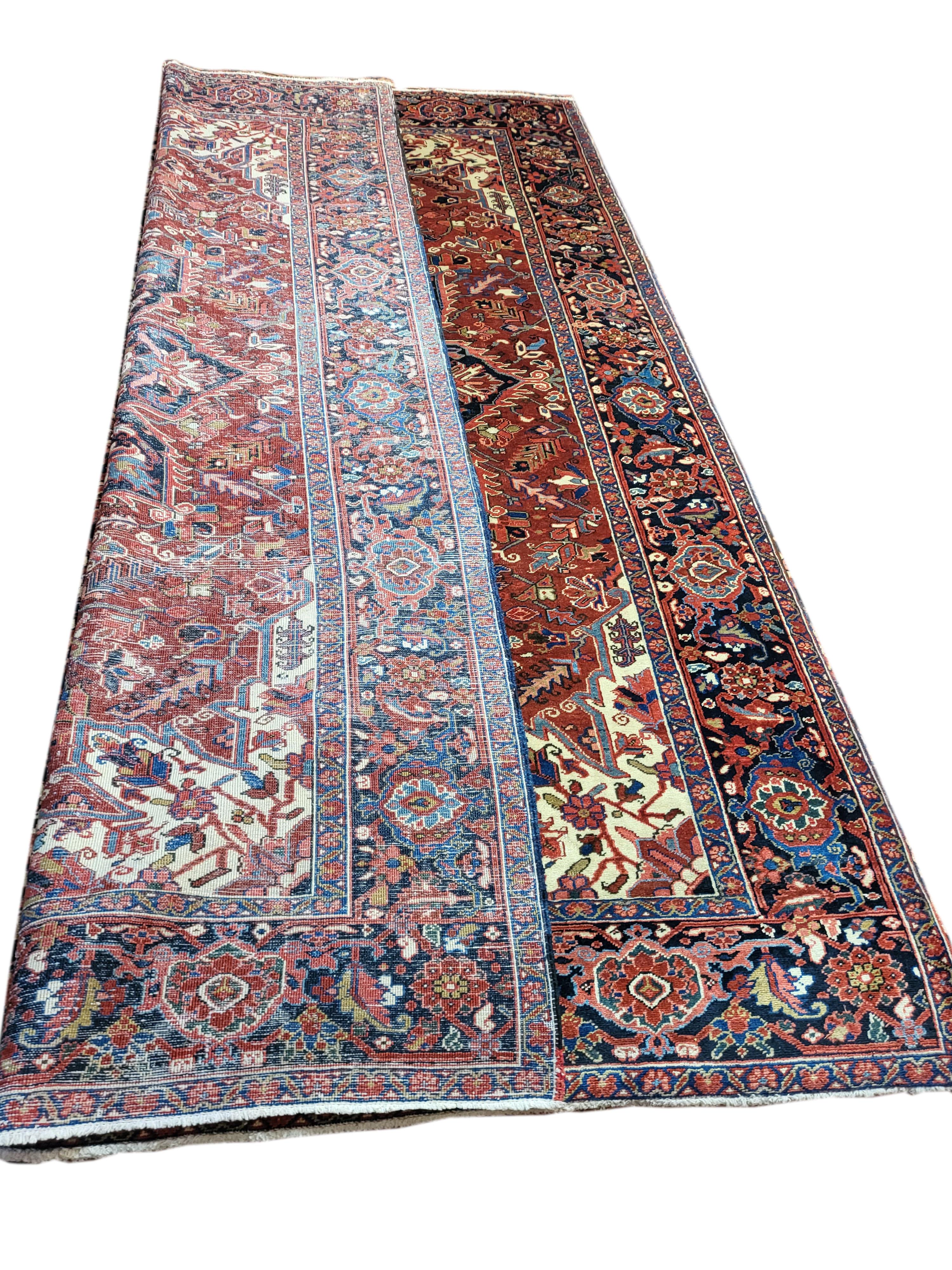 Breathtaking 7'6x11'4 60's Persian Heriz. This piece is an incredible example of how age defying these sturdy Heriz rugs are. The incredibly fine wool makes this piece iridescent and incredibly soft! The pile is full and luscious, so much so that