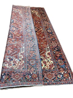 7'x11' Antique Heriz - Persian Serapi Rug - Rust / Cream / Blue