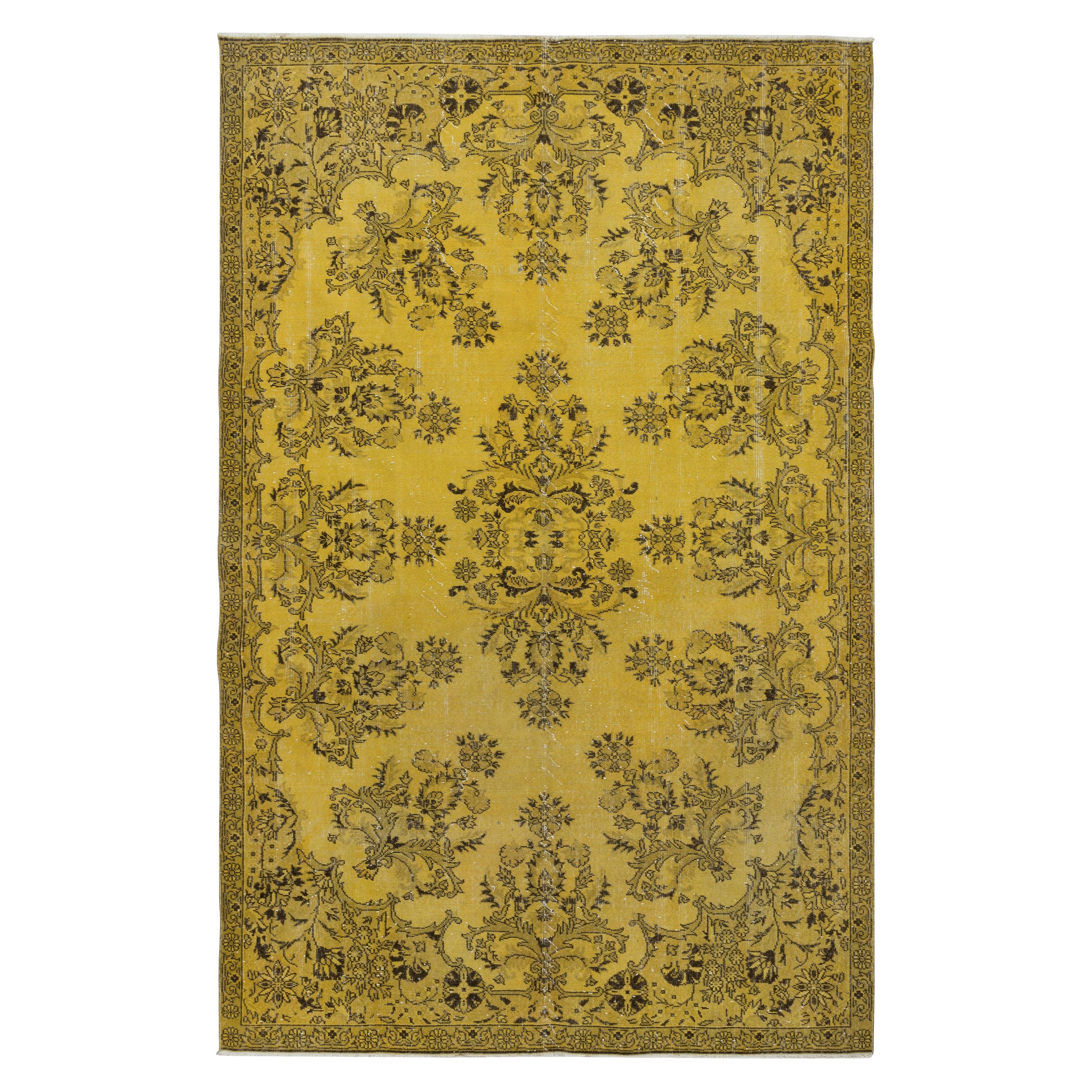 Tappeto decorativo turco fatto a mano di colore giallo 7x11.2 Ft con disegno floreale del giardino