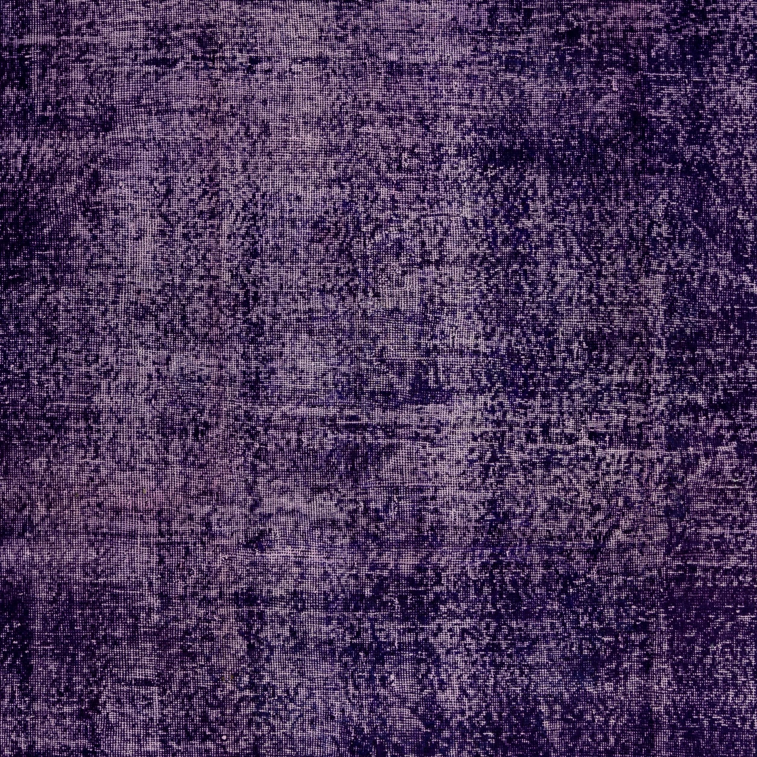 Modern 7x11.2 Ft Vintage Handmade Solid Patterned Rug, Turkish Wool Carpet in Purple  For Sale