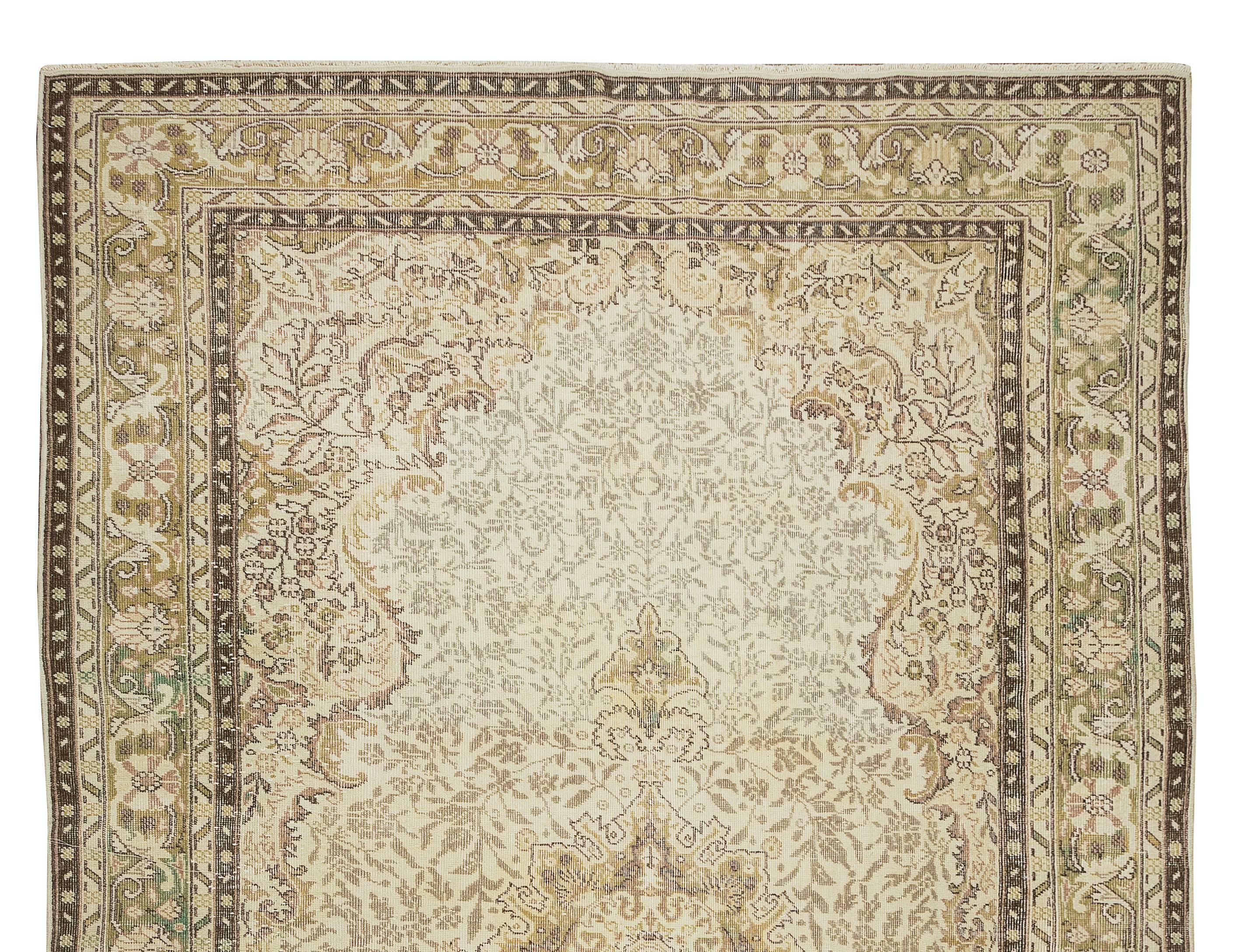 7x11.3 Ft handgeknüpfter türkischer Oushak-Wollteppich im Vintage-Stil mit Medaillon-Design (Handgewebt) im Angebot