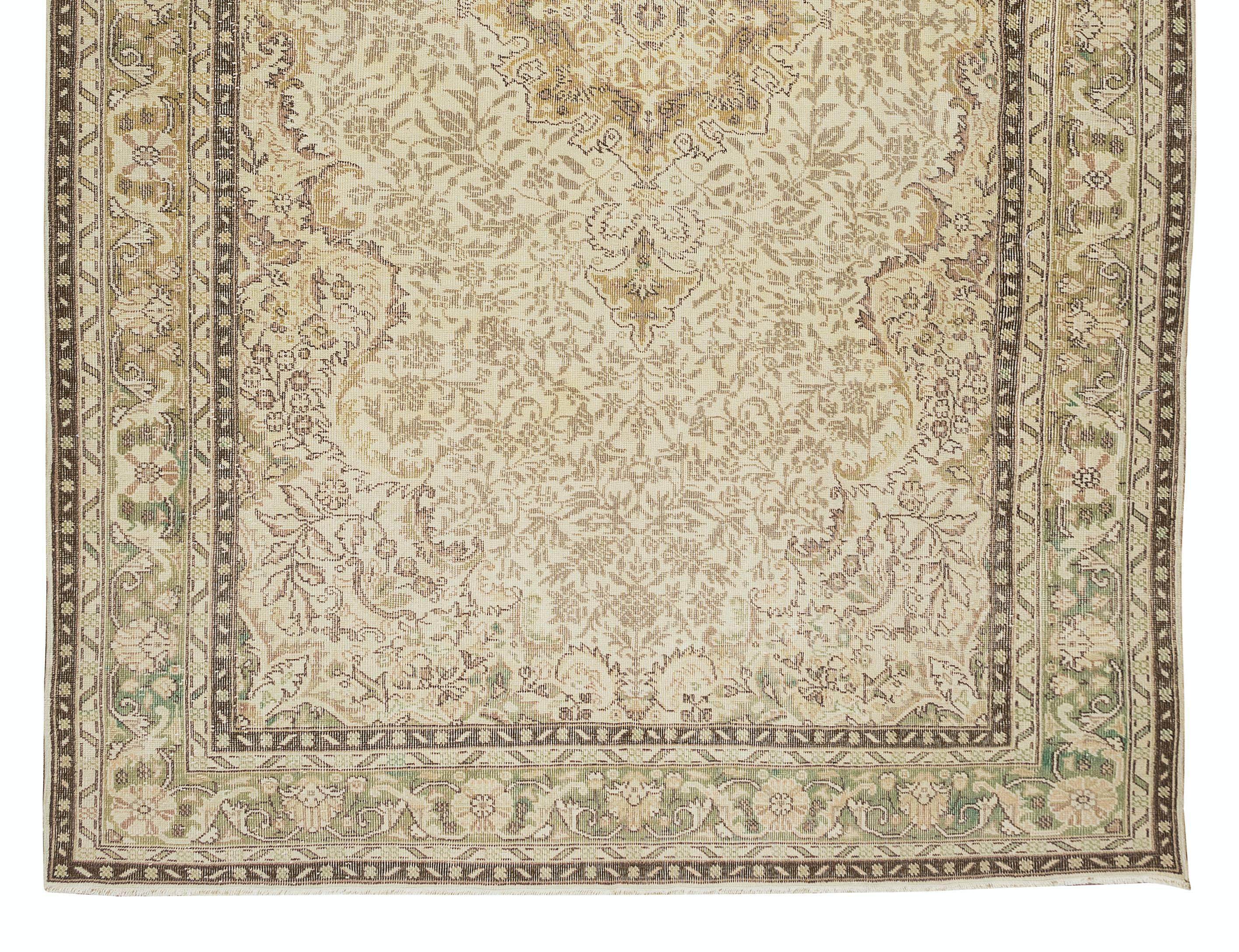 7x11.3 Ft handgeknüpfter türkischer Oushak-Wollteppich im Vintage-Stil mit Medaillon-Design im Zustand „Gut“ im Angebot in Spring Valley, NY