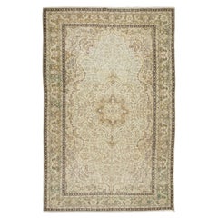 7x11.3 Ft HandKnotted Vintage Turkish Oushak Wool Area Rug with Medallion Design