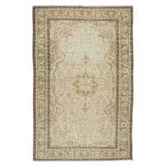 Tapis turc vintage en laine Oushak noué à la main avec motif de médaillon 7x11.3 Ft