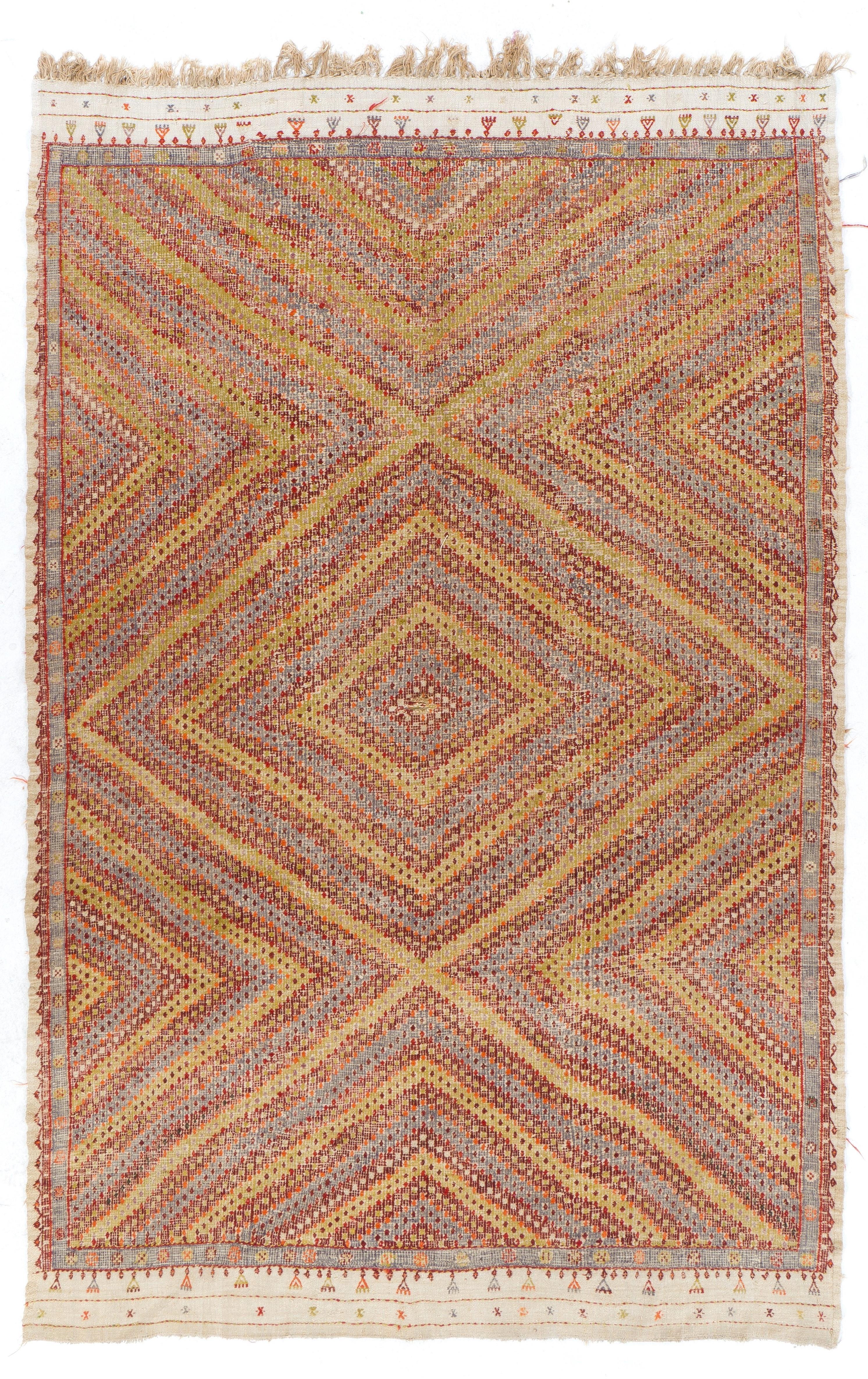 Turc Tapis Kilim vintage tissé à la main Jijim 7x11,4 Ft. Revêtements de sol turcs des années 1950 en vente