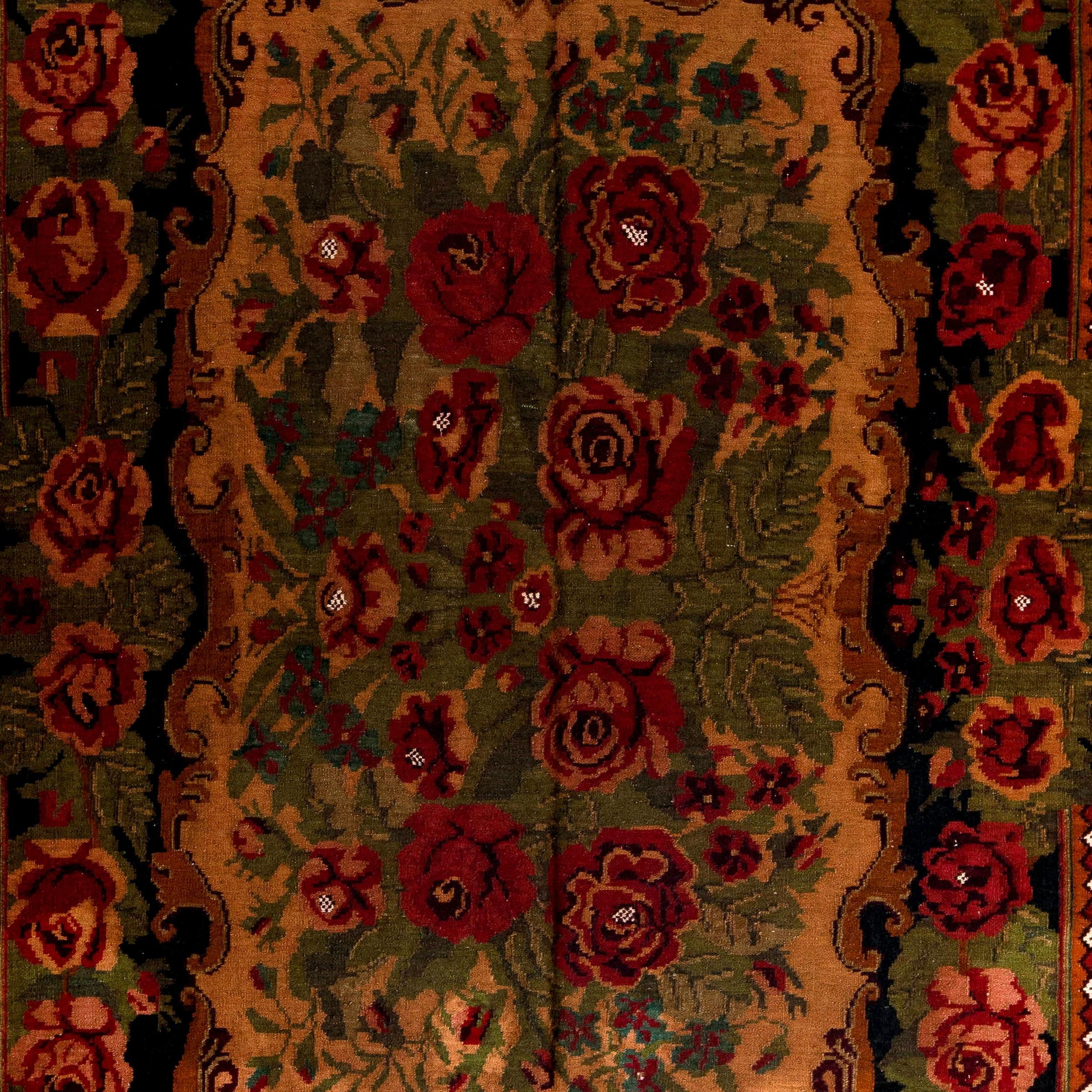 Bohemian 7x11.5 Ft Handmade Moldovan Kilim,  Floral Bessarabian Rug, Vintage Wall Hanging For Sale