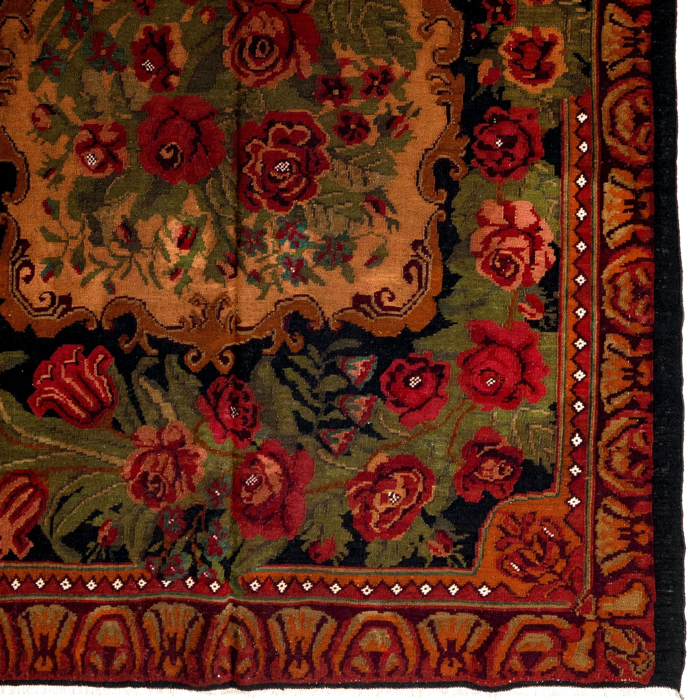 Hand-Woven 7x11.5 Ft Handmade Moldovan Kilim,  Floral Bessarabian Rug, Vintage Wall Hanging For Sale