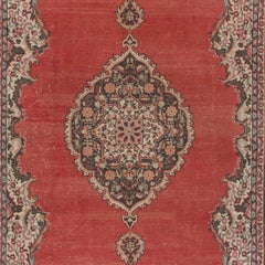 7x11.6 Ft Vintage Handmade Turkish Red Large Area Rug with Medallion Design