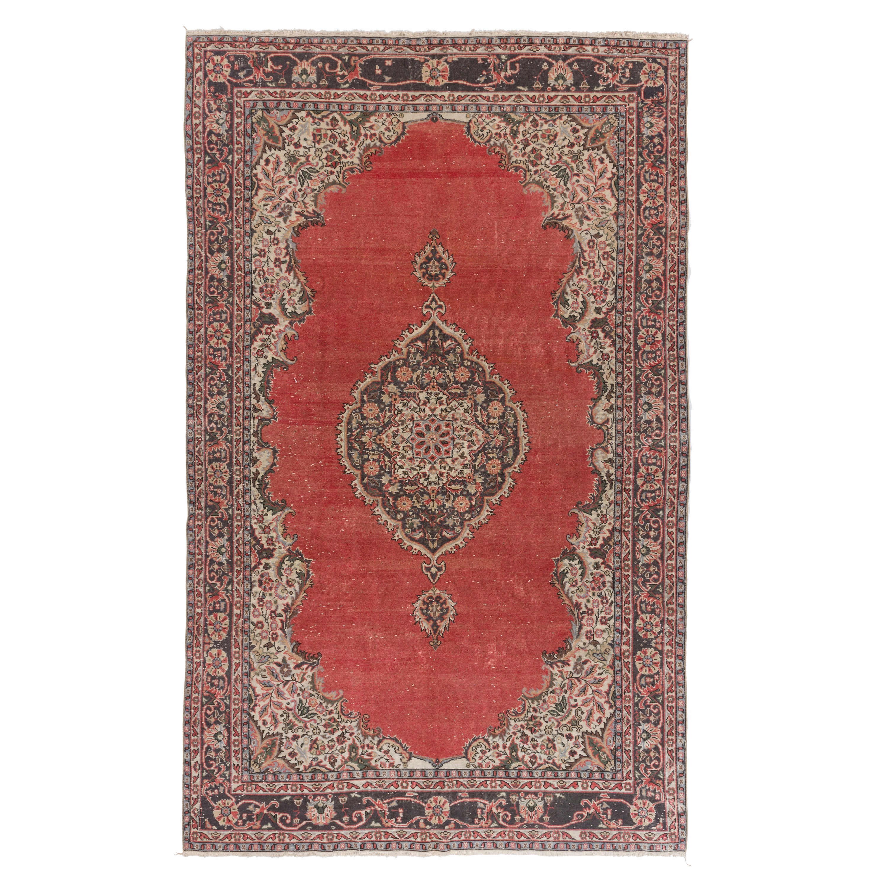 7x11.6 Ft Vintage Handgefertigter türkischer roter großer Vintage-Teppich mit Medaillon-Design