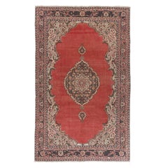 7x11.6 Ft Vintage Handgefertigter türkischer roter großer Vintage-Teppich mit Medaillon-Design
