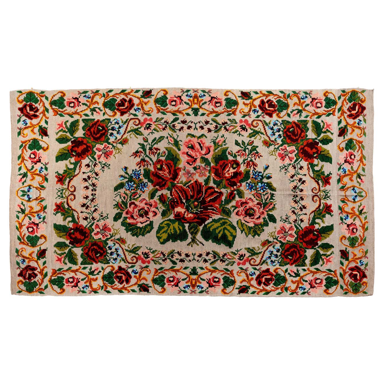 7x12 Ft Vintage Bessarabian Kilim. Floral Handwoven Wool Rug from ...