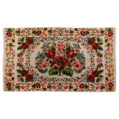 7x12 Ft Vintage Bessarabian Kilim. Floral Handwoven Wool Rug from Moldova