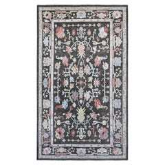 7'x12'3" Charcoal Black Afghan Angora Oushak Leaf Pattern Hand Knotted Wool Rug