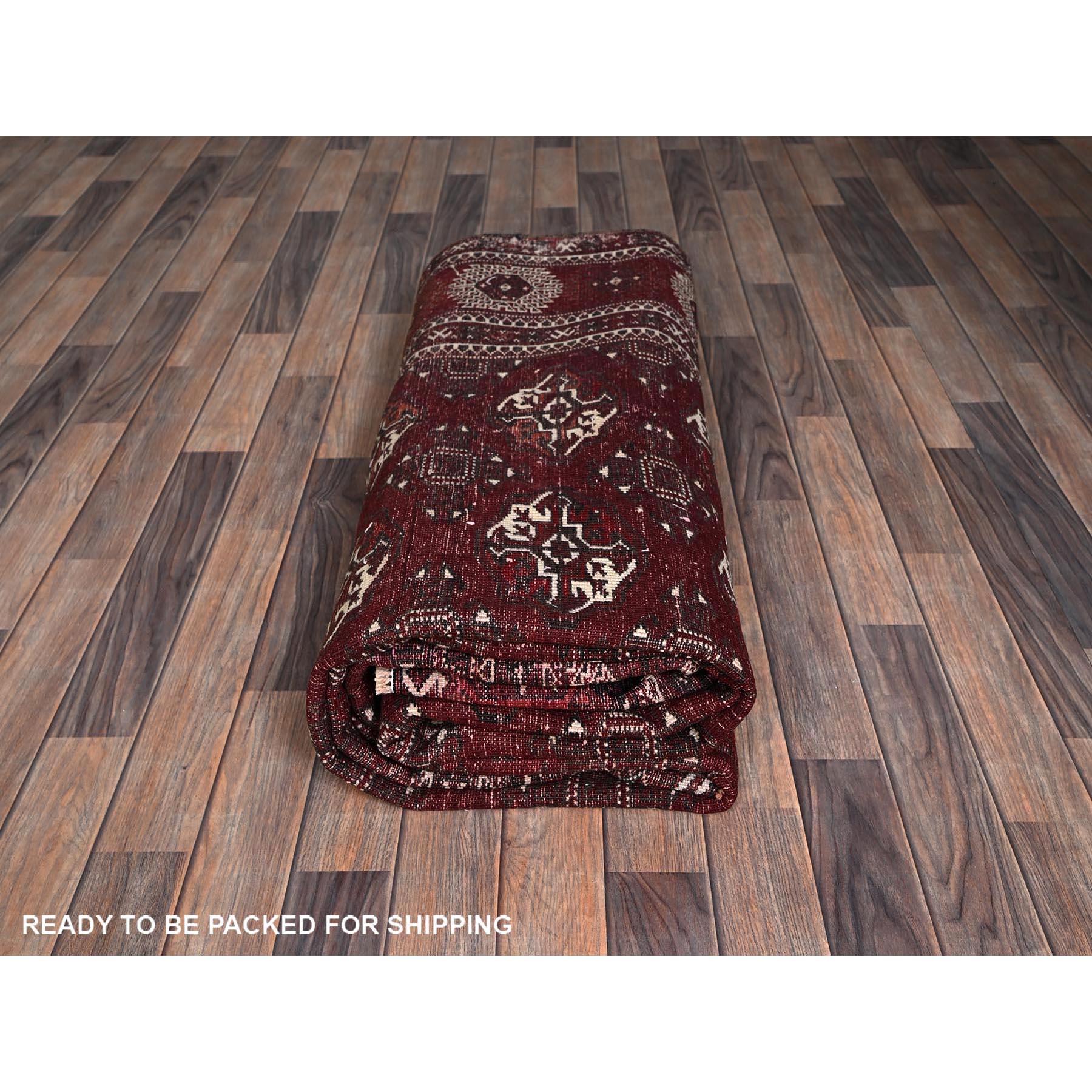 7'x13' Tapis de course en laine vintage Turkoman Afghan Bokara noué à la main, rouge vin en vente 3