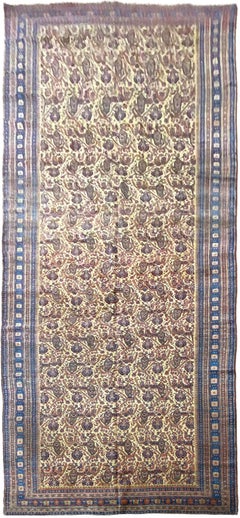 7X20 Antique Persian Bijar Rug Geometric Yellow Fine Hand-Knotted Herati C.1880