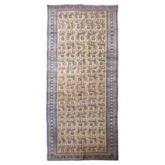 7X20 Antique Persian Bijar Rug Geometric Yellow Fine Hand-Knotted Herati C.1880