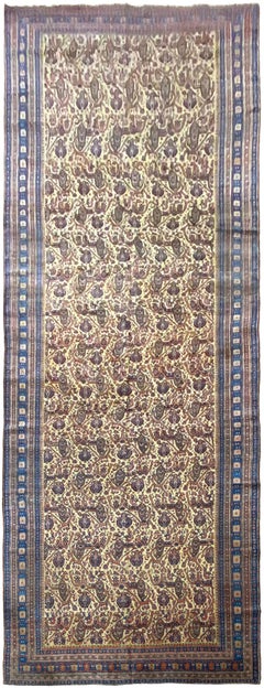 7x20 Antiker türkischer handgewebter Wollteppich mit geometrischem Muster, 218 x 612 cm, um 1880