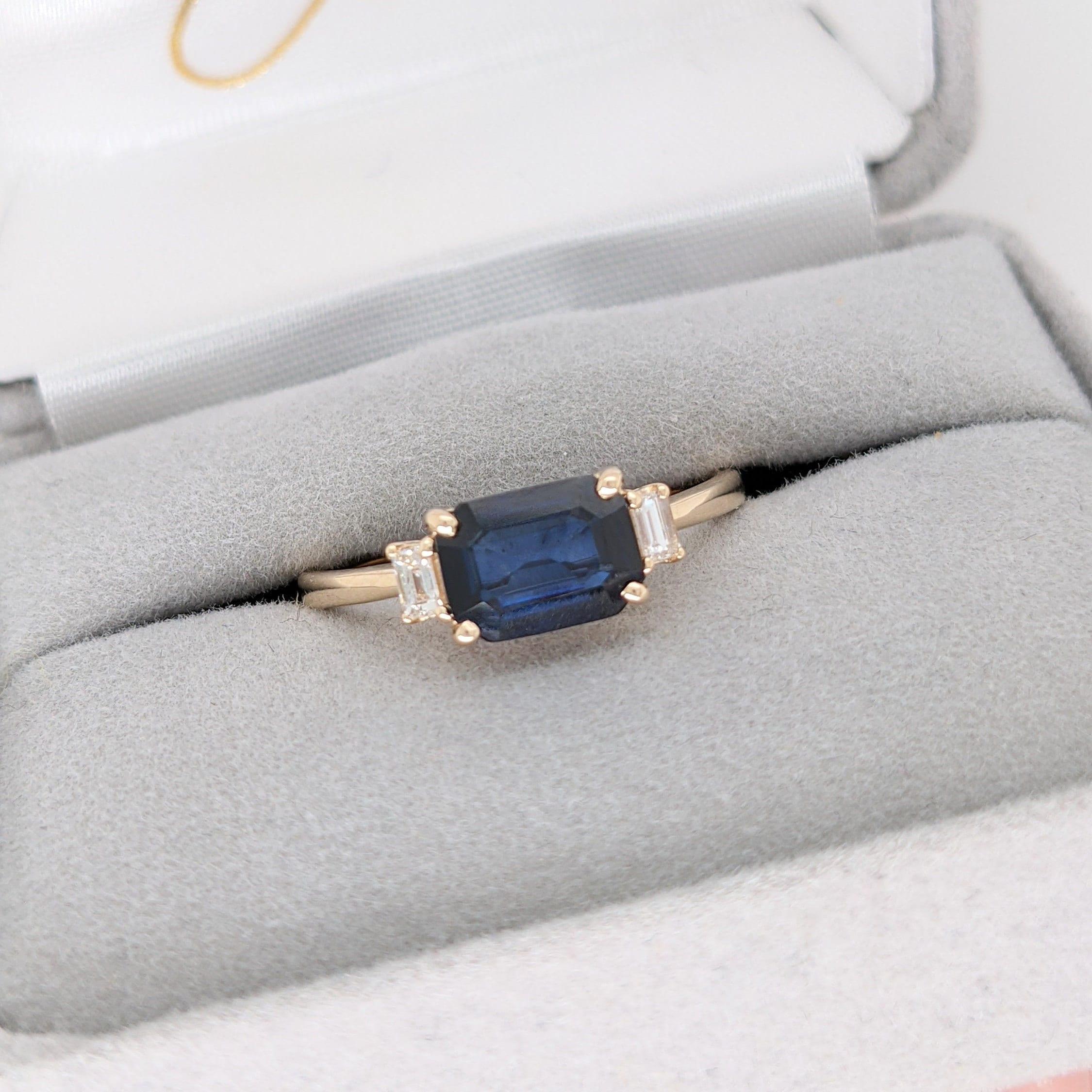 Women's 7x5mm, 1.3cts East West Sapphire Ring w Earth Mined Diamonds in Solid 14K Gold For Sale