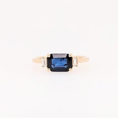 7x5mm, 1.3cts East West Sapphire Ring w Earth Mined Diamonds in Solid 14K Gold