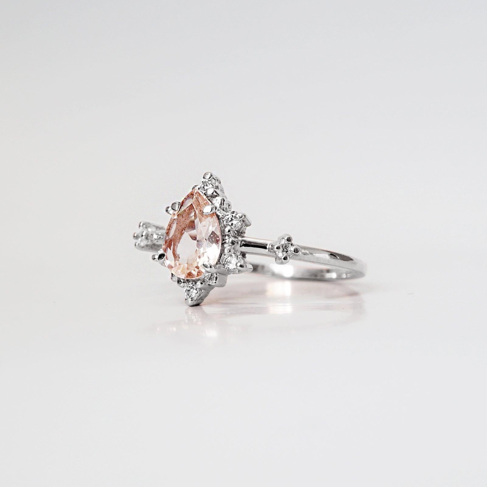 Pear Cut Pink Pear Morganite Diamond White Gold Ring For Sale