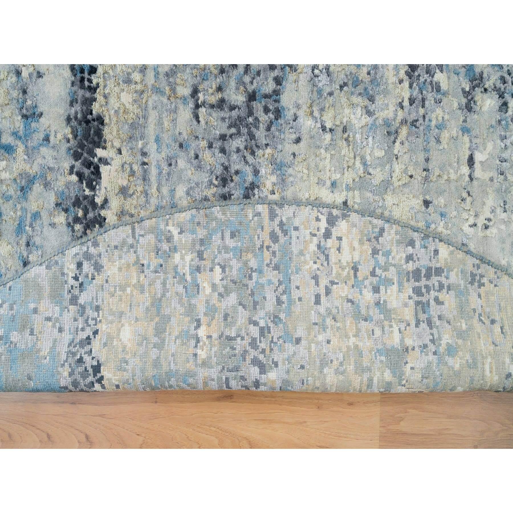 Modern 7'x7' Blue Gray Wool & Silk Hand Knotted Abstract Round Oriental Rug For Sale