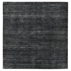 7'x7' Charcoal Black Modern Plain Design 100% Silk Hand Knotted Square Rug