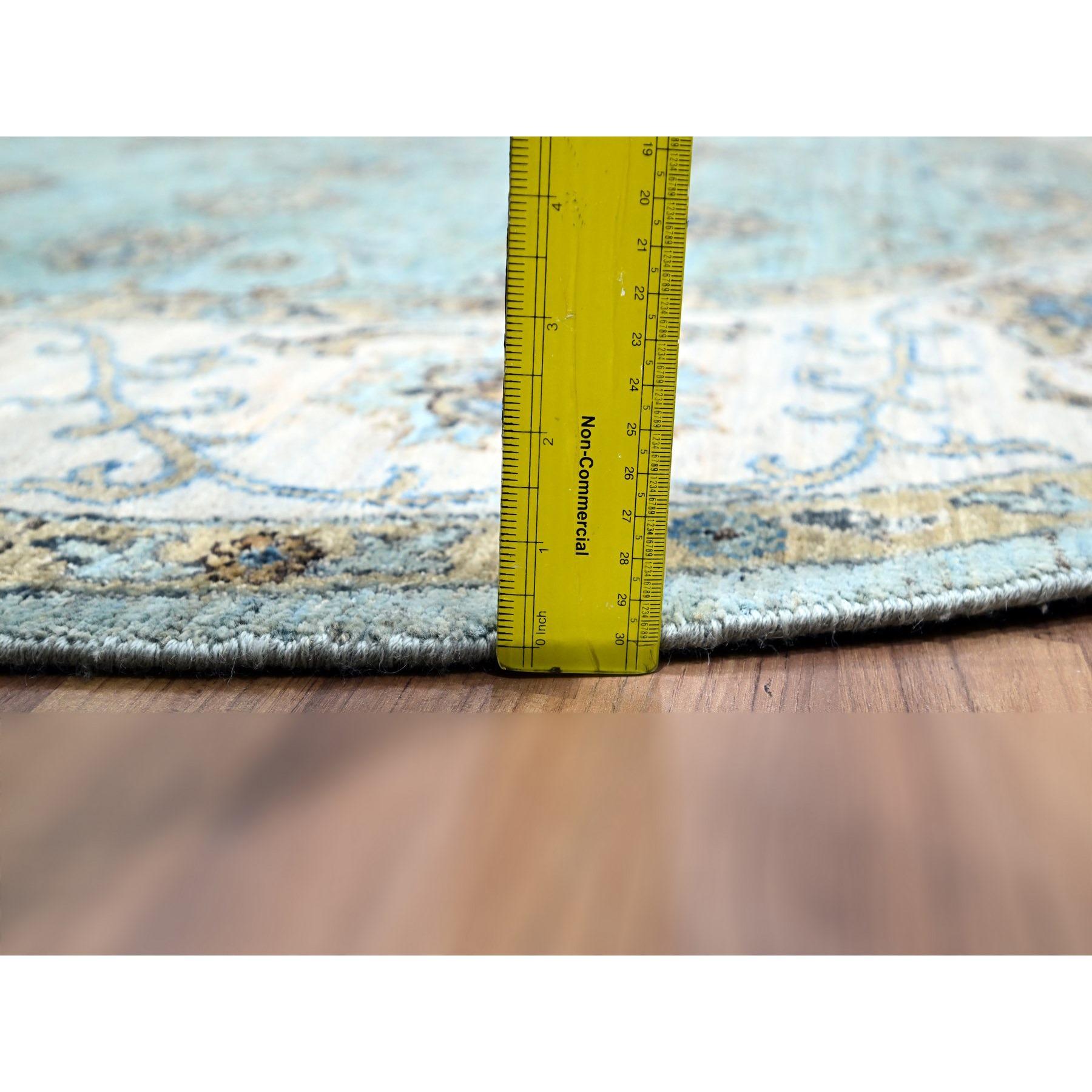 7'x7' Kristallblauer Agra Shah Abbas Vines Design Handgeknüpfter runder Wollteppich im Angebot 4