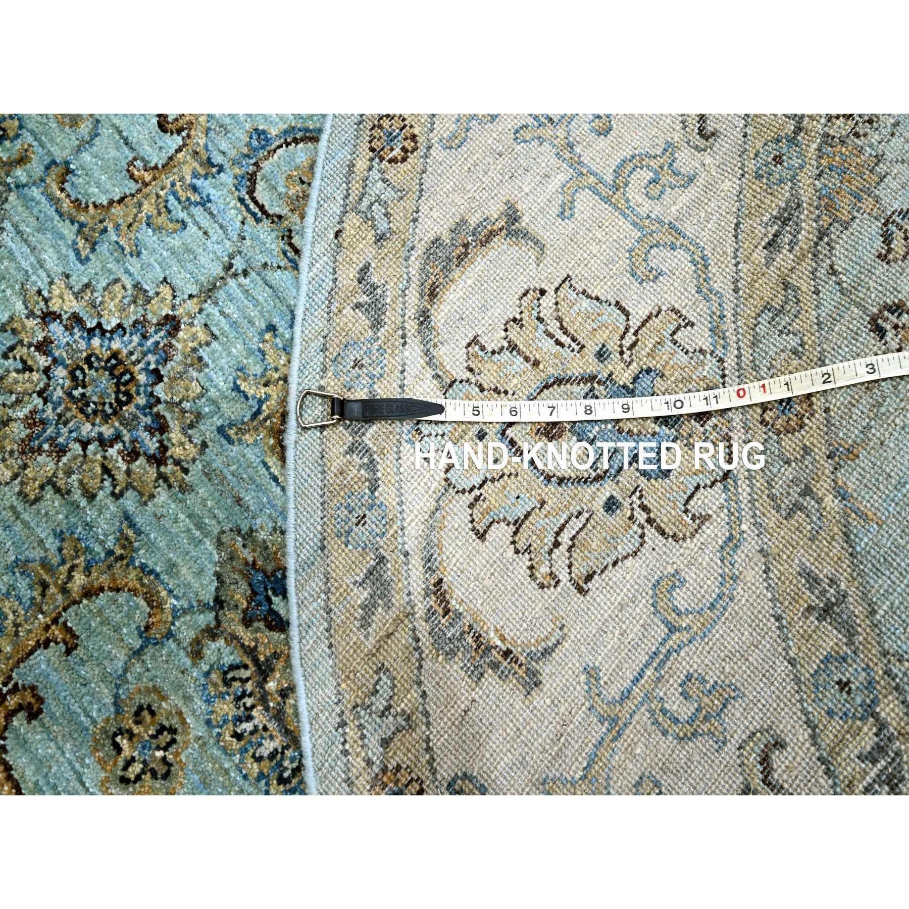 7'x7' Kristallblauer Agra Shah Abbas Vines Design Handgeknüpfter runder Wollteppich im Angebot 5