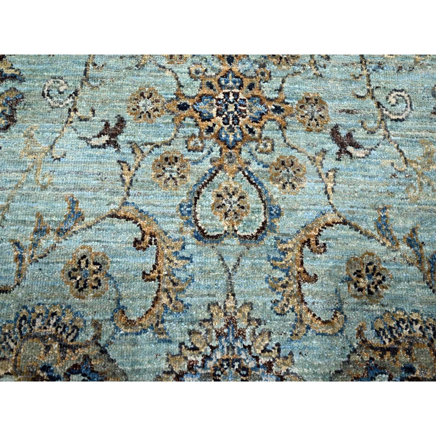 7'x7' Kristallblauer Agra Shah Abbas Vines Design Handgeknüpfter runder Wollteppich im Angebot 2