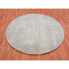 7'x7' Gray Hand Knotted Modern Abstract Pattern Wool and Silk Round Rug