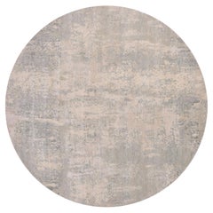 7'x7' Gray Hand Knotted Modern Abstract Pattern Wool and Silk Round Rug