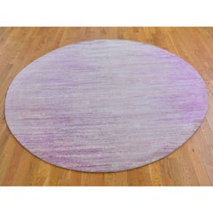 7'x7' Pink Thick and Plush Pure Wool Ombre Design Hand Knotted Round Rug