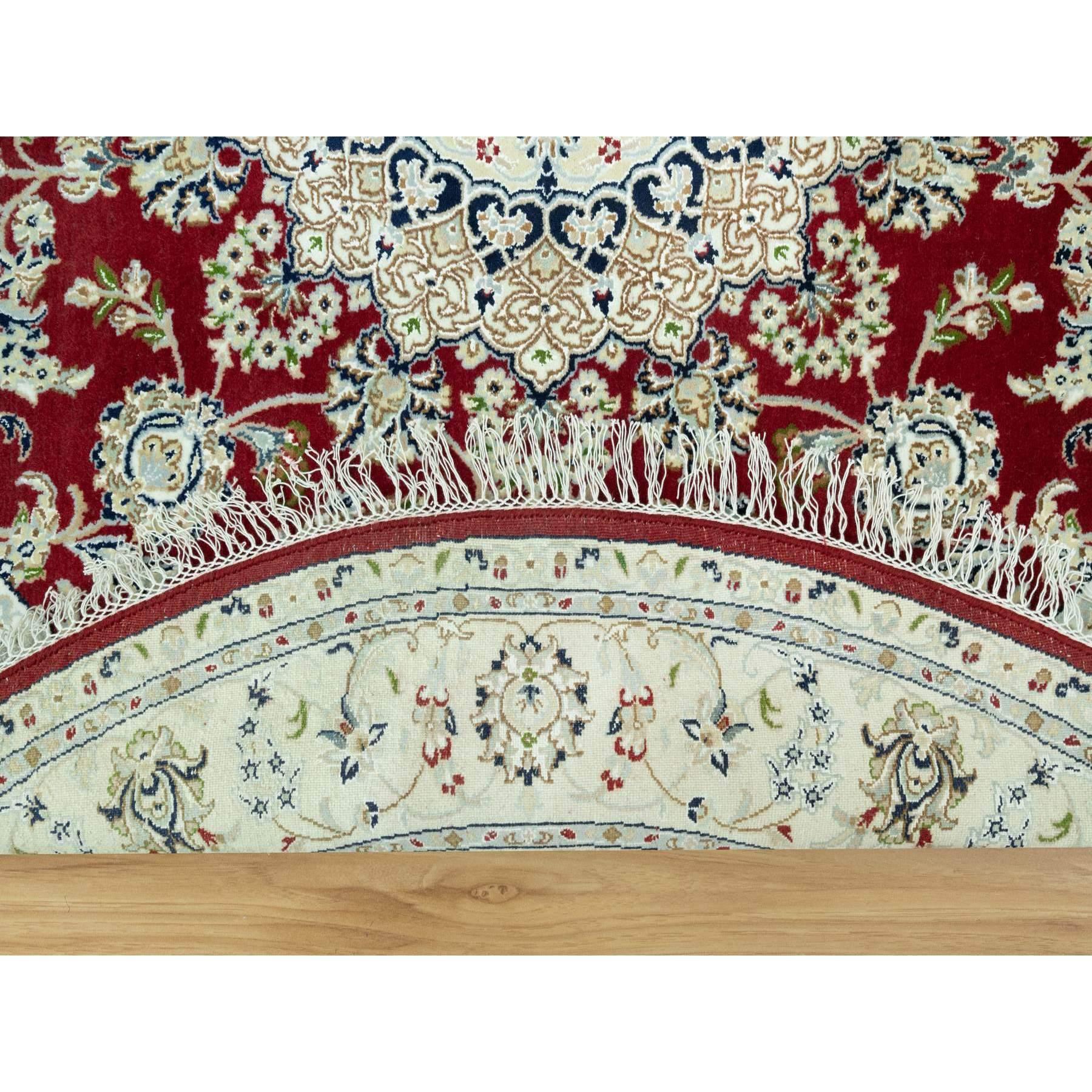 Medieval 7'x7' Portia Red Hand Knotted Nain 250 KPSI All Wool Oriental Round Rug For Sale