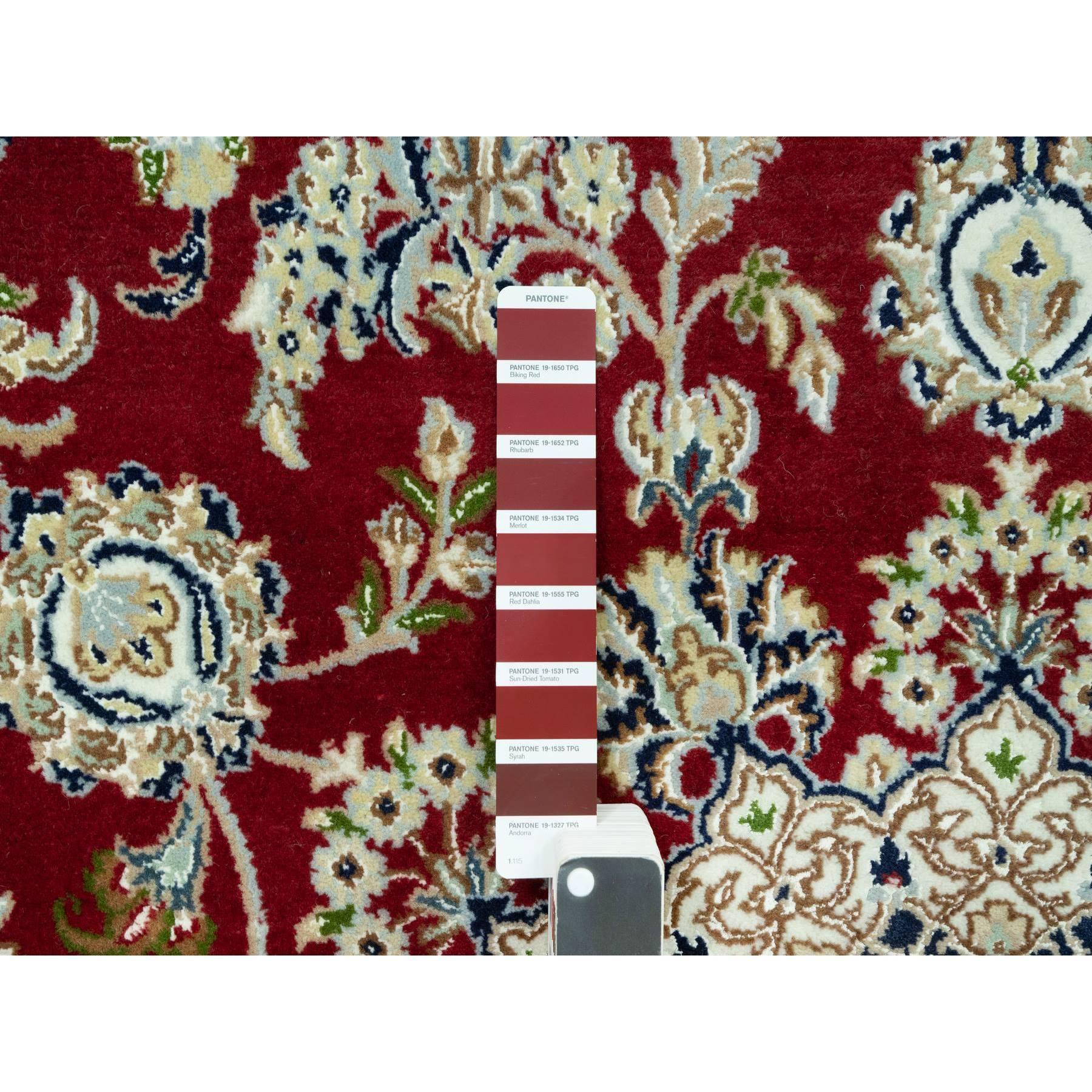 Indian 7'x7' Portia Red Hand Knotted Nain 250 KPSI All Wool Oriental Round Rug For Sale