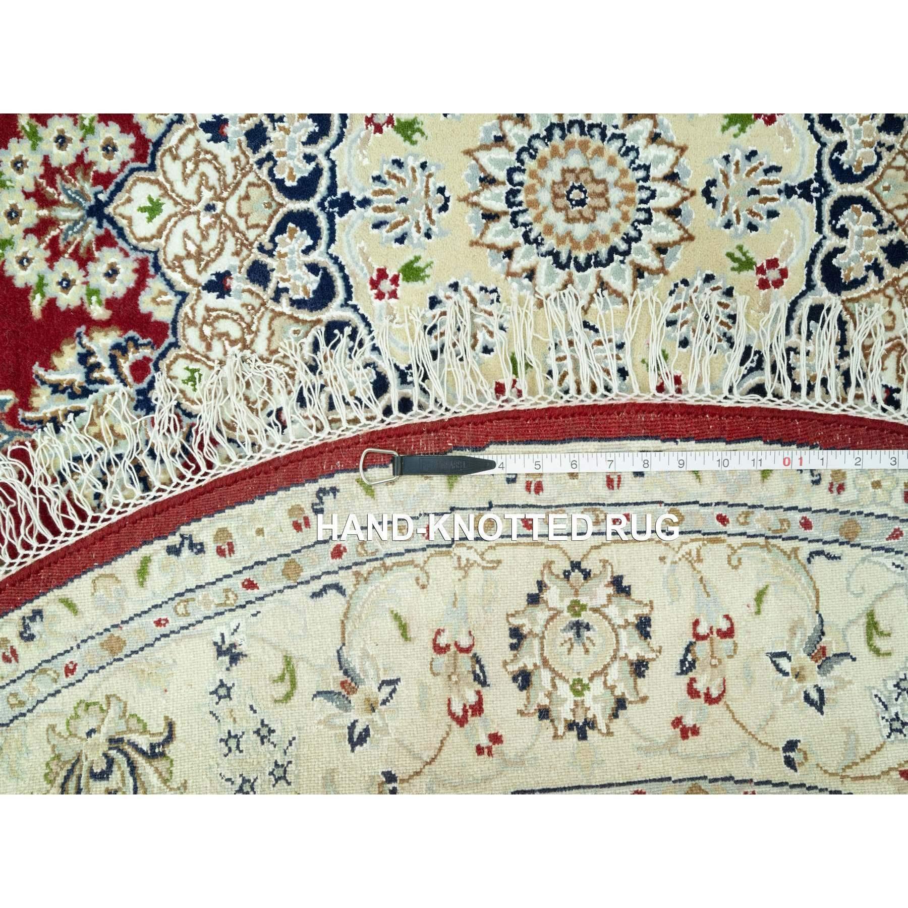 7'x7' Portia Red Hand Knotted Nain 250 KPSI All Wool Oriental Round Rug For Sale 1