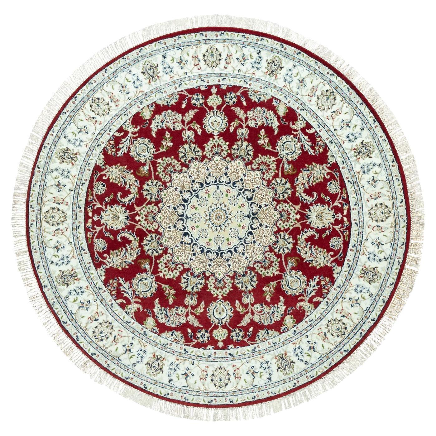 7'x7' Portia Red Hand Knotted Nain 250 KPSI All Wool Oriental Round Rug