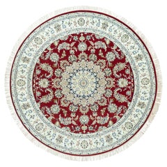 7'x7' Portia Red Hand Knotted Nain 250 KPSI All Wool Oriental Round Rug