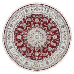 7'x7' Red Nain Medallion Design Hand Knotted 250 KPSI Wool & Silk Round Rug