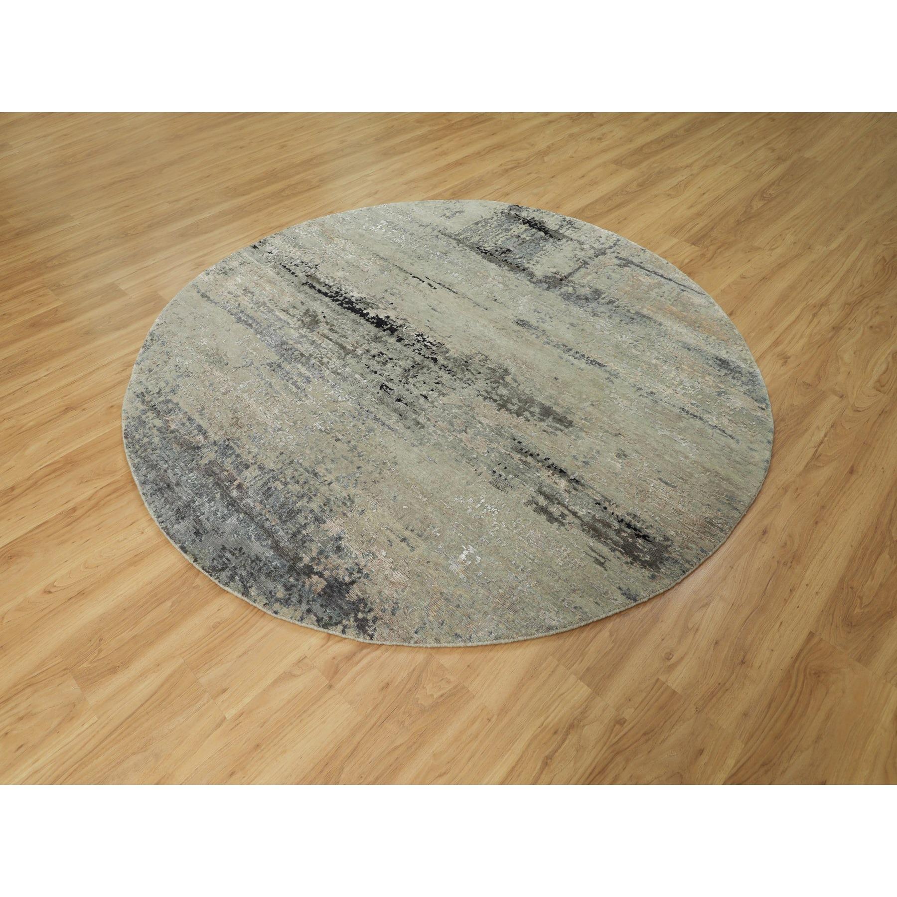 Moderno 7'x7' Silver Blue Wool & Silk Modern Abstract Design Tappeto annodato a mano in vendita