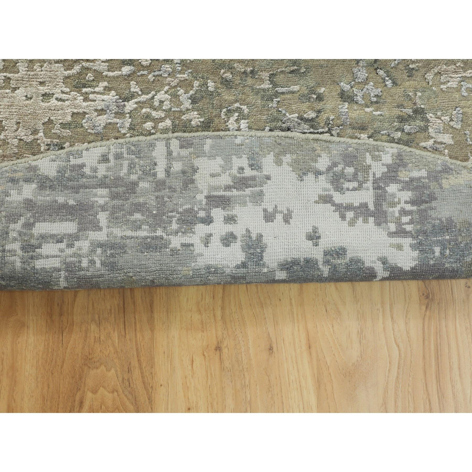 Indiano 7'x7' Silver Blue Wool & Silk Modern Abstract Design Tappeto annodato a mano in vendita