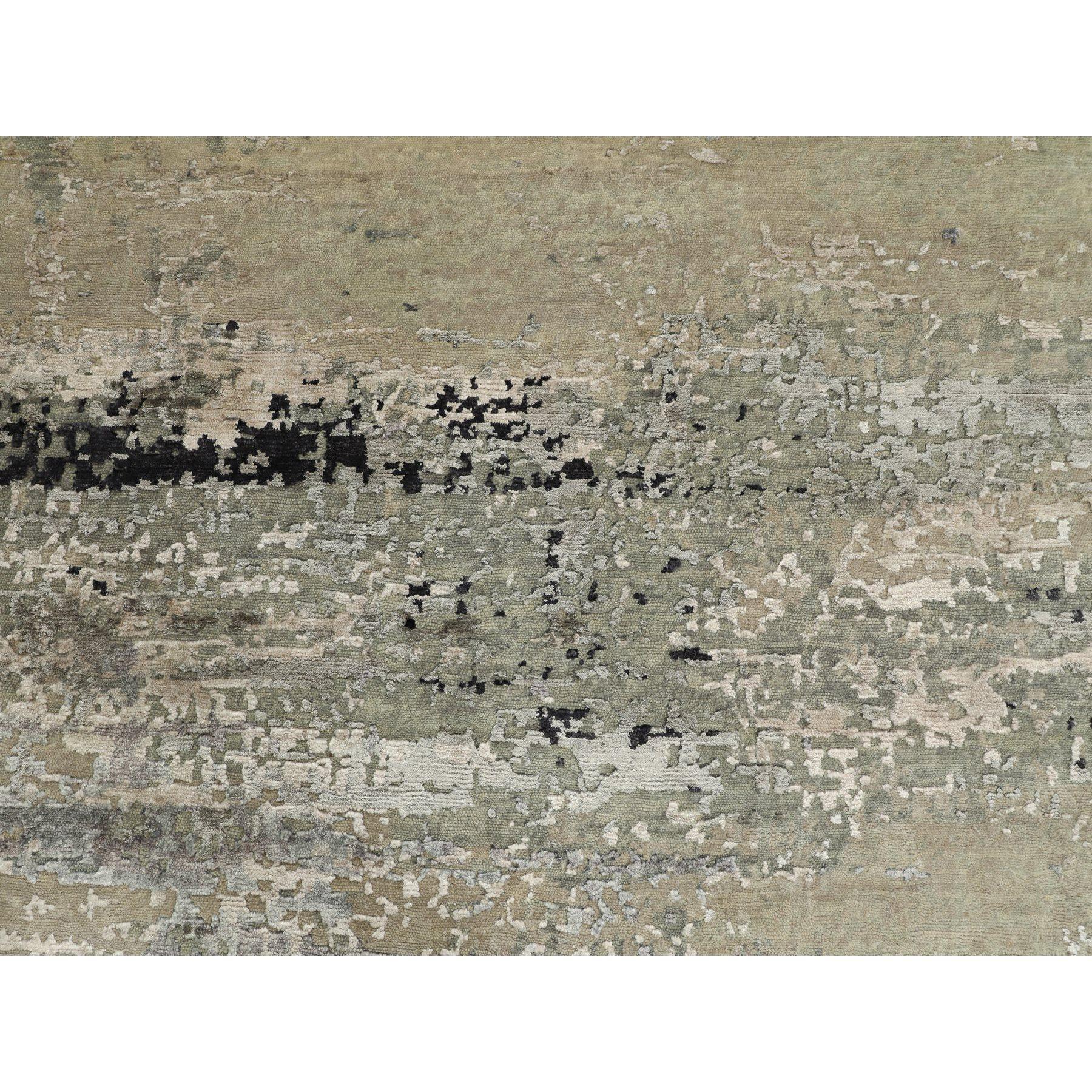 Lana 7'x7' Silver Blue Wool & Silk Modern Abstract Design Tappeto annodato a mano in vendita
