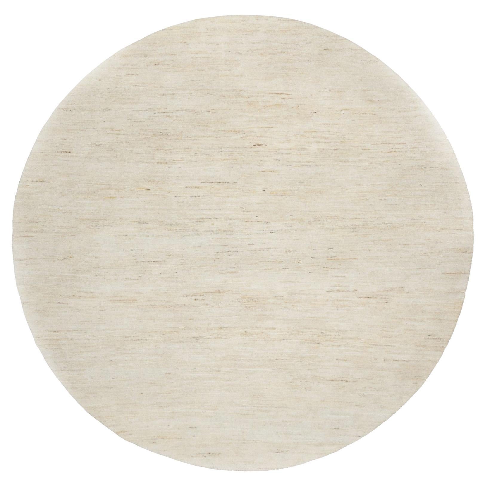 7'x7' White, Lori Buft Gabbeh, Modern, Pure Wool, Hand Knotted Round Rug