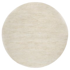 Tapis rond moderne Lori Buft Gabbeh en pure laine nouée à la main, blanc 7'x7'