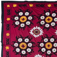 Unique Hand Embroidered Wall Hanging, Vintage Luxury Bed Cover in Red