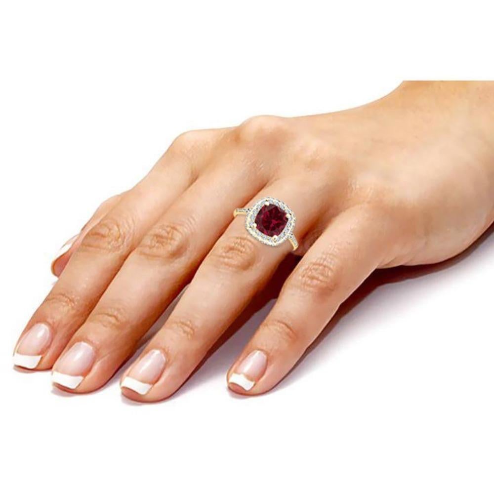 For Sale:  Natural Ruby Cushion Cut Halo 0.75 Carat Diamond Ring 2
