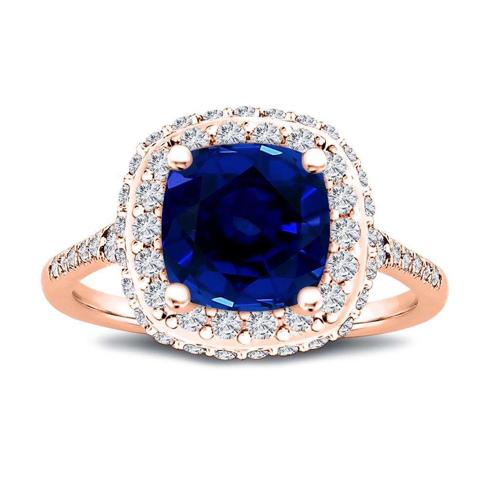 For Sale:  7x7mm Natural Sapphire Cushion Cut Halo 0.75 Carat Diamond Ring 4